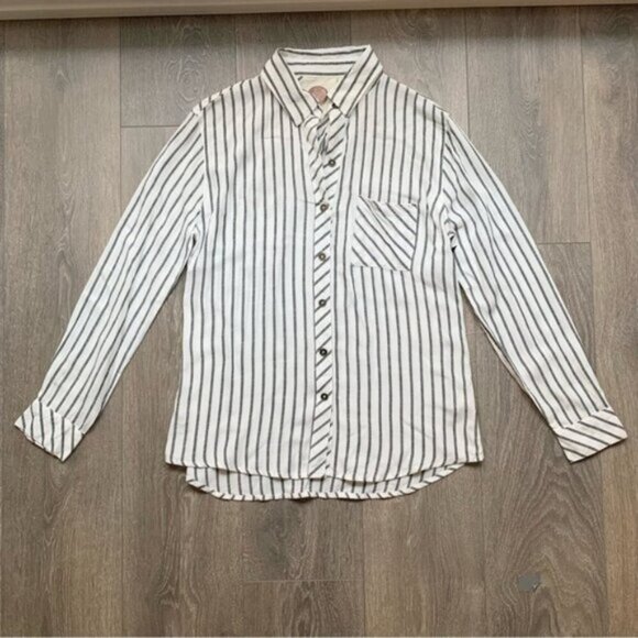 Anthropologie Ash and Ember Boyfriend Button Down Shirt Striped Long Sleeve XS - Picture 2 of 16